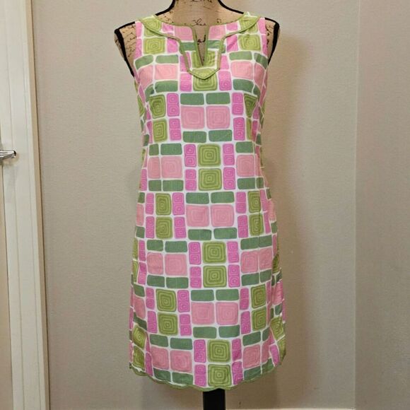 Talbots Women's Pink/Green Sleeveless Scalloped Hem Dress Size 4 - Picture 1 of 7